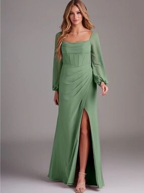 Azazie Charissa Sheath Long Sleeve Chiffon  Bridesmaid Dress
